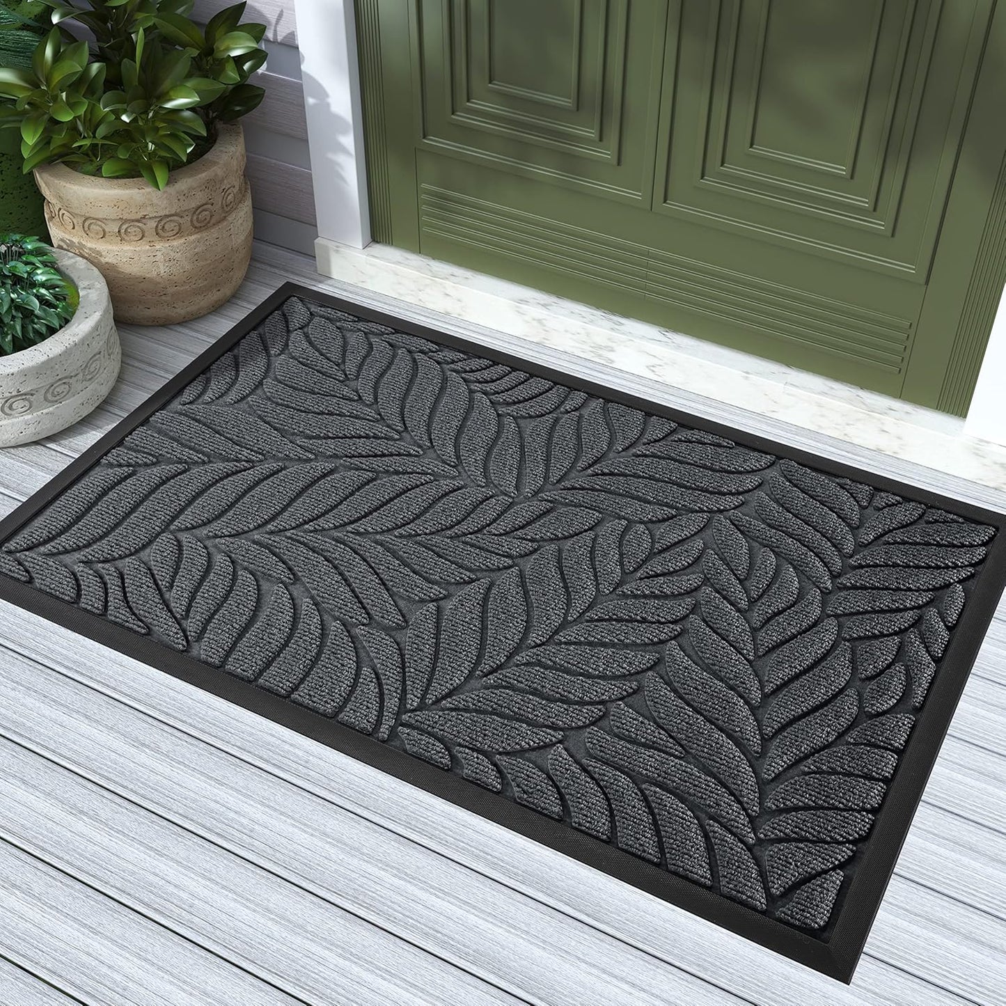 Yimobra Front Door Mat Outdoor Indoor, 29.5x17 All-Season Waterproof Door Mat Outside Entrance, All-Weather Non-Slip Outside Doormat for Garage Patio Entryway, Brown