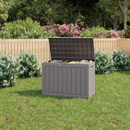 35 Gallon Outdoor Storage Box, Waterproof Resin Deck Box with Lockable Lid – Storage Cabinet for Patio Furniture, Pool Supplies, Garden Tools – Indoor & Outdoor Use