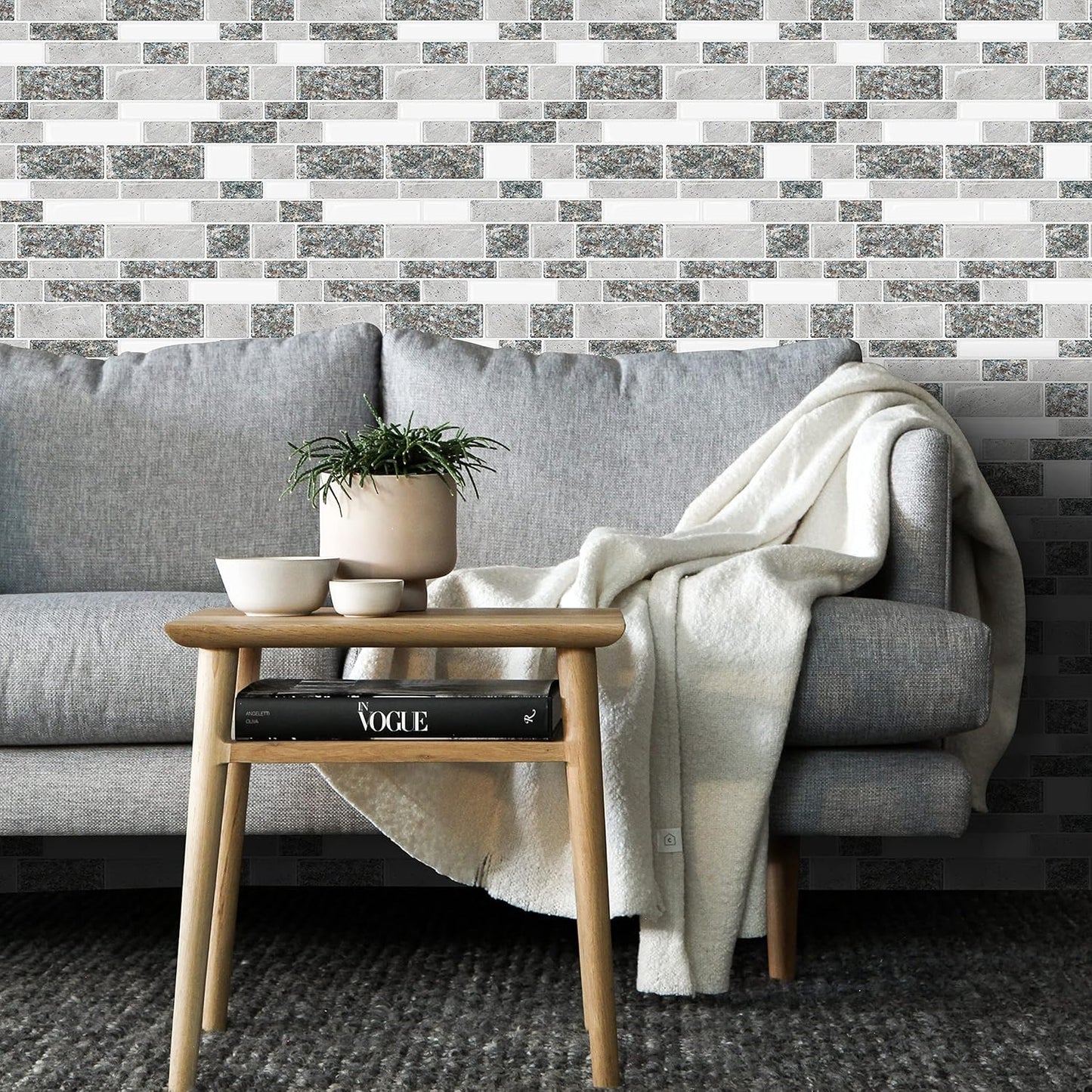 STICKGOO Thicker Design Peel and Stick, Self Adhesive Stick On Tile Backsplash for Kitchen and Bathroom, Beige & White, 12”×12”, 10 Sheets