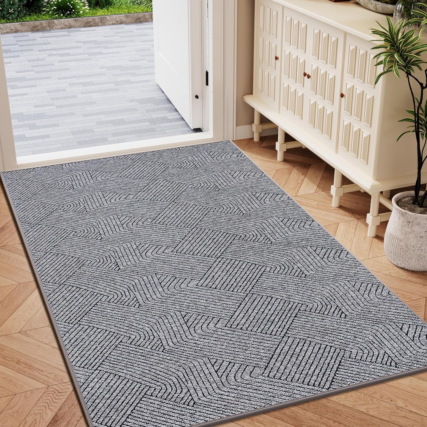 Indoor Door Mat 17"x30", Low-Profile Thin Welcome Front Door Mat Indoor Entrance, Non Slip Rubber Backing Inside Doormat Washable Entryway Dirt Resistant & Absorbent Entry Mat, Light-Brown