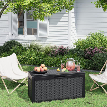 Outdoor Storage Box, Resin Deck Boxes Indoor and outdoor, Waterproof Storage Box Lockable Lid (Black, 85 Gallon)