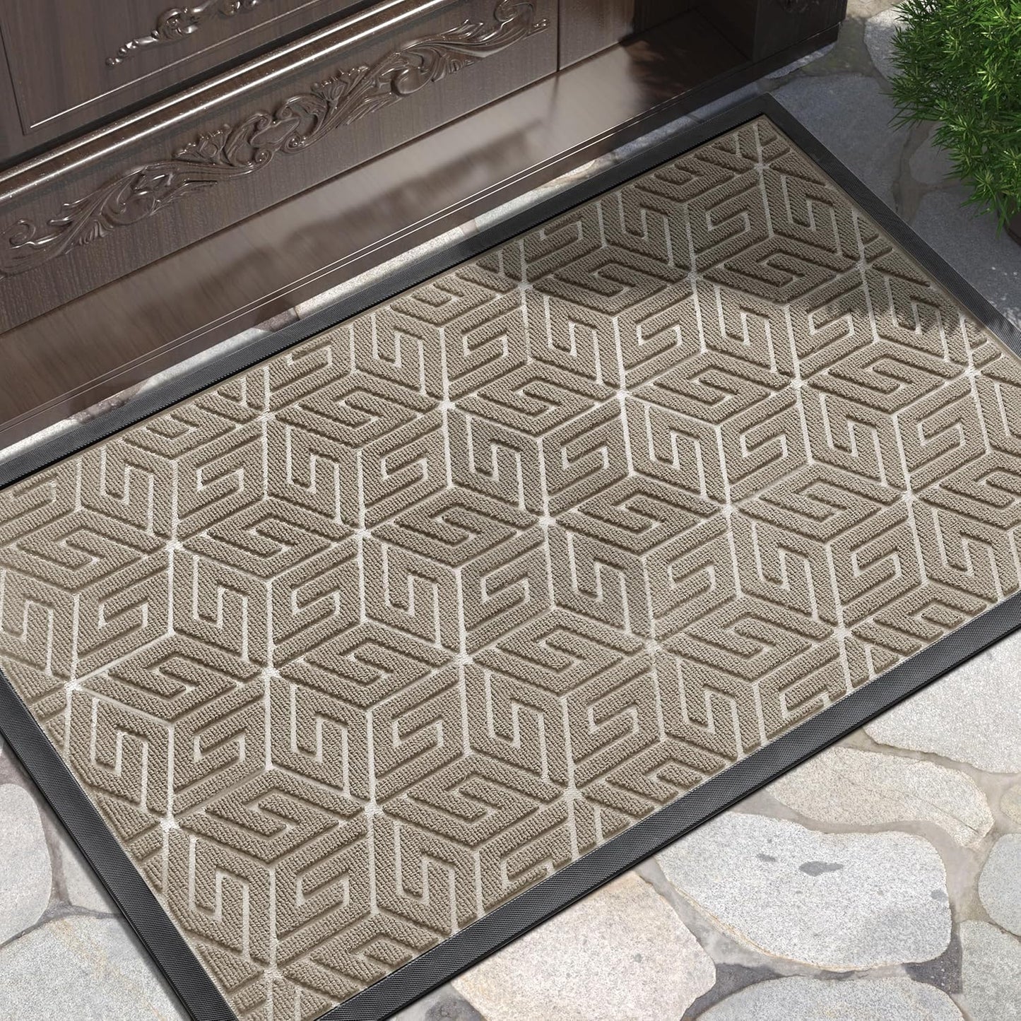 Yimobra Doormat Outdoor Entrance 29.5x17, All-Weather Waterproof Outdoor Mats for Front Door, Non Slip Welcome Door Mat for Patio Proch Outside Entryway Indoor, Black