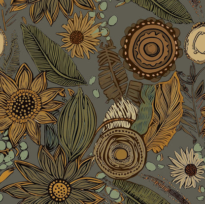 Blue Wallpaper Peel and Stick,Vintage Boho Floral Contact Paper 17.5" x 118", Retro Botanical Flower Wall Paper Self Adhesive Removable Waterproof for Walls Shelves Cabinet Table (Blue,Yellow, Green)