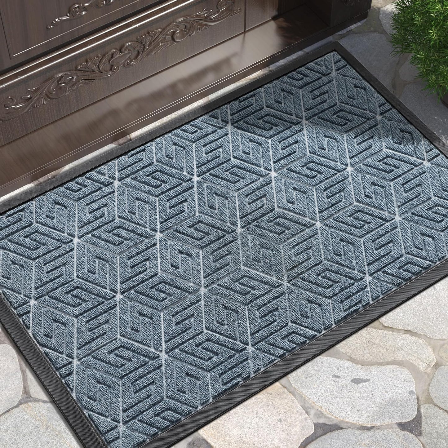 Yimobra Doormat Outdoor Entrance 29.5x17, All-Weather Waterproof Outdoor Mats for Front Door, Non Slip Welcome Door Mat for Patio Proch Outside Entryway Indoor, Black