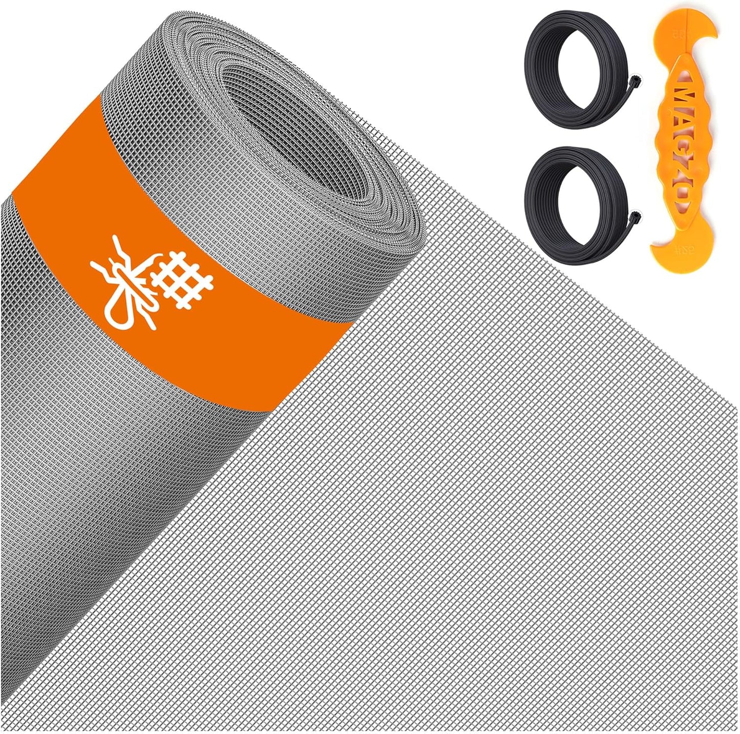 2PACK MAGZO Window&Door Screen Replacement Kit, 48''W x 99''L, with Retainer Spline (Total 65.6 FT) and Press-Fit Roller Tool, Scratch-Proof Polyester, Mesh Roll Repair for Patio, Pet Friendly, Grey