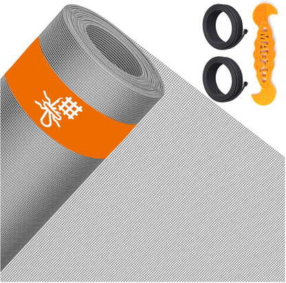 2PACK MAGZO Window&Door Screen Replacement Kit, 48''W x 99''L, with Retainer Spline (Total 65.6 FT) and Press-Fit Roller Tool, Scratch-Proof Polyester, Mesh Roll Repair for Patio, Pet Friendly, Grey