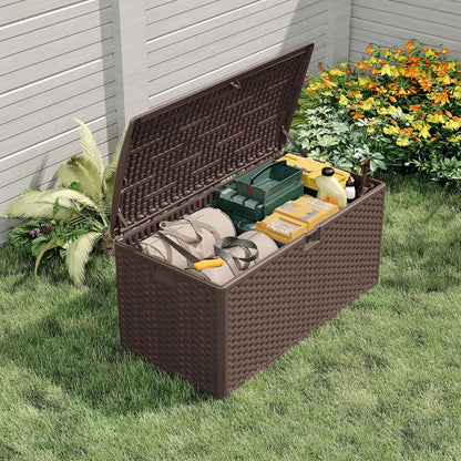 Garvee 73 Gallon Waterproof Large Resin Deck Box Indoor Outdoor, Lockable Storage Container for Patio Furniture Tools, Waterproof Deck Box Patio Storage Bin for Pool Garden, Black