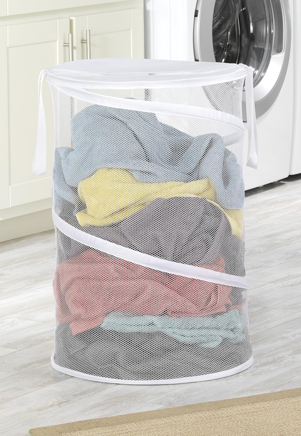 Whitmor Mesh Popup Laundry Hamper 3 Compartment Sortable Horizontal Collapsible Laundry Basket for Clothes Laundry Room Bedroom