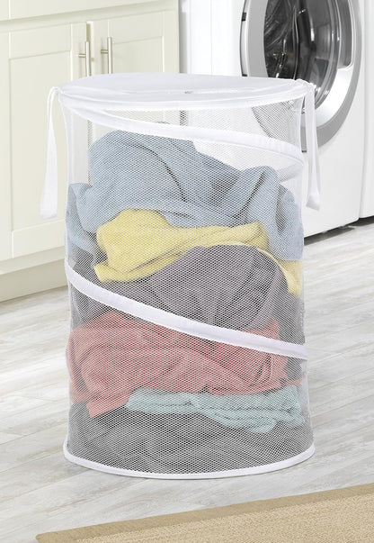 Whitmor Mesh Popup Laundry Hamper 3 Compartment Sortable Horizontal Collapsible Laundry Basket for Clothes Laundry Room Bedroom