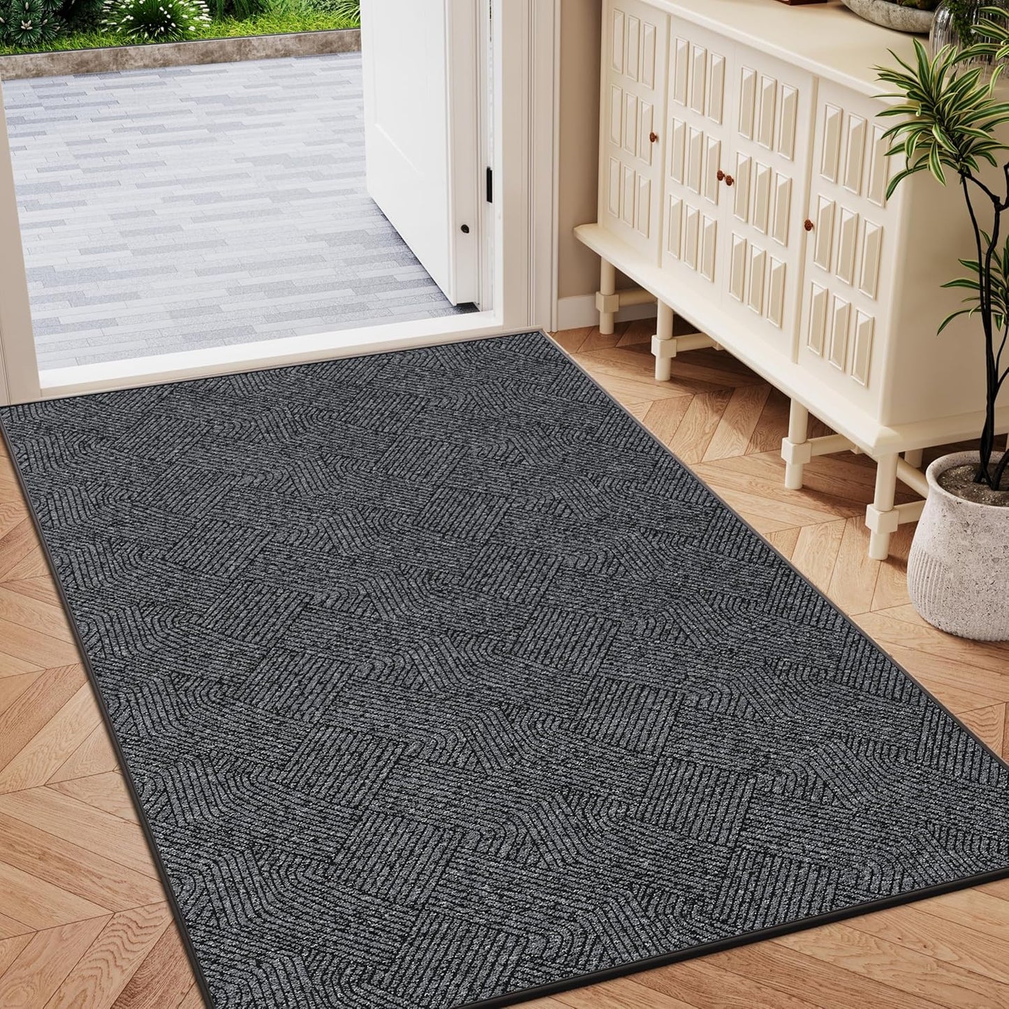 Indoor Door Mat 17"x30", Low-Profile Thin Welcome Front Door Mat Indoor Entrance, Non Slip Rubber Backing Inside Doormat Washable Entryway Dirt Resistant & Absorbent Entry Mat, Light-Brown