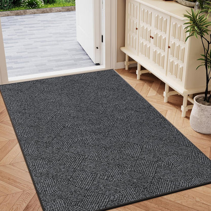 Indoor Door Mat 17"x30", Low-Profile Thin Welcome Front Door Mat Indoor Entrance, Non Slip Rubber Backing Inside Doormat Washable Entryway Dirt Resistant & Absorbent Entry Mat, Light-Brown
