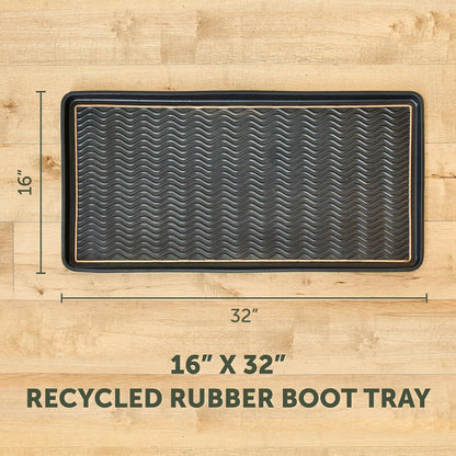 Eddie Bauer Rubber Boot Tray – Lake Waves Design, 16"x32", Black – Waterproof Entryway Boot Mat