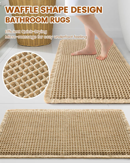 Smiry Waffle Bath Mat 30x20, Extra Soft Absorbent Bathroom Rugs, Non Slip Machine Washable Quick Dry Bath Rugs for Bathroom Floor, Tub, Shower, Home Decor Accessories, Brown