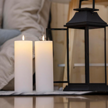volnyus White Flameless Candles Set of 2 (3x6 inch) Flickering LED Wax Candles Battery Operated with Remote Control Timers for Night Light/Fireplace/Party Dimmable Pillar Candles Flat top