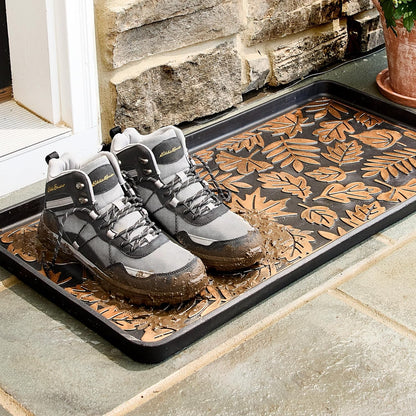 Eddie Bauer Rubber Boot Tray – Lake Waves Design, 16"x32", Black – Waterproof Entryway Boot Mat