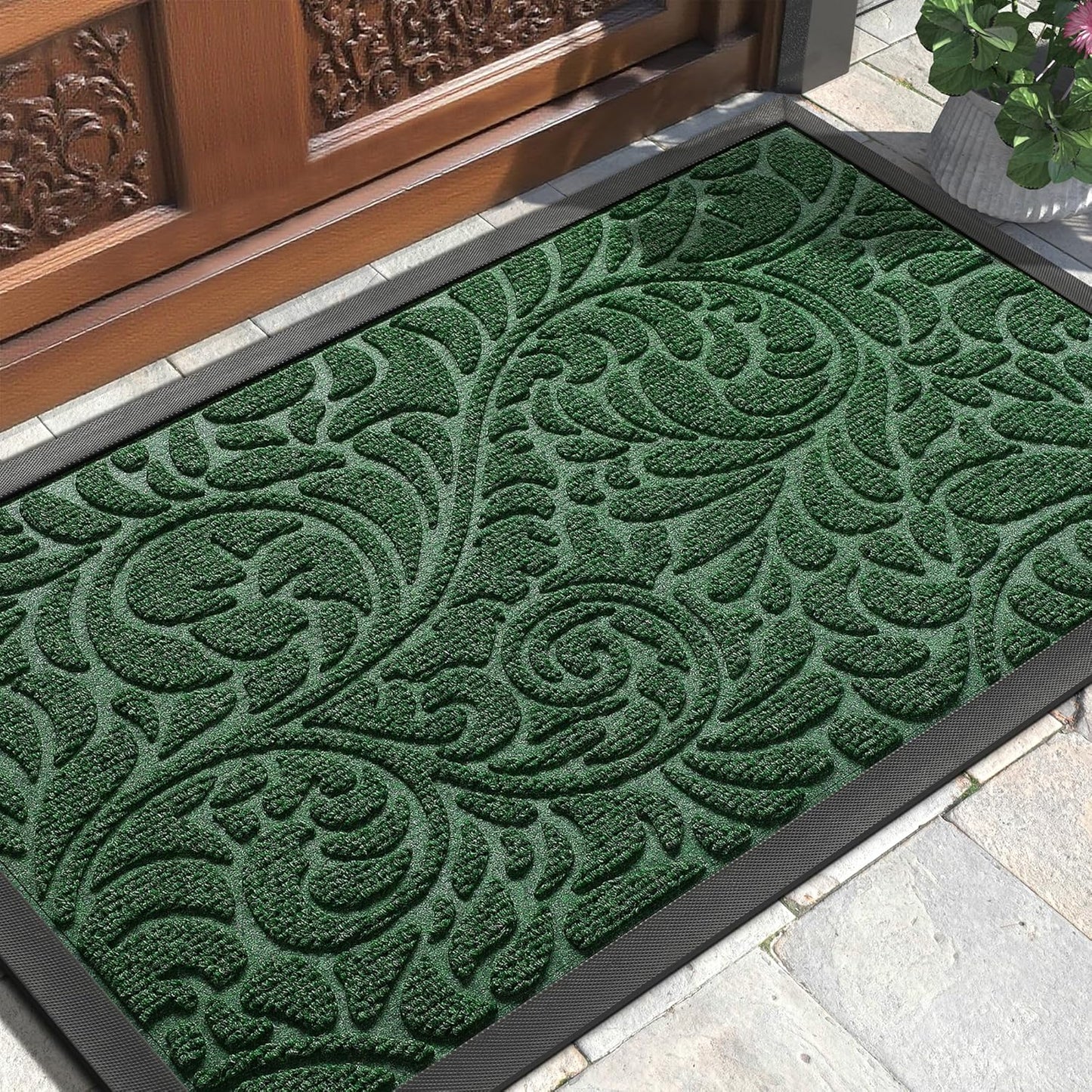 Yimobra Front Door Mat Outside Entrance, Waterproof Sturdy Retro Outdoor Mat, Heavy Duty Non-Slip Doormat for Garage Patio Entryway Indoor, Easy Clean, 29.5x17, Grey
