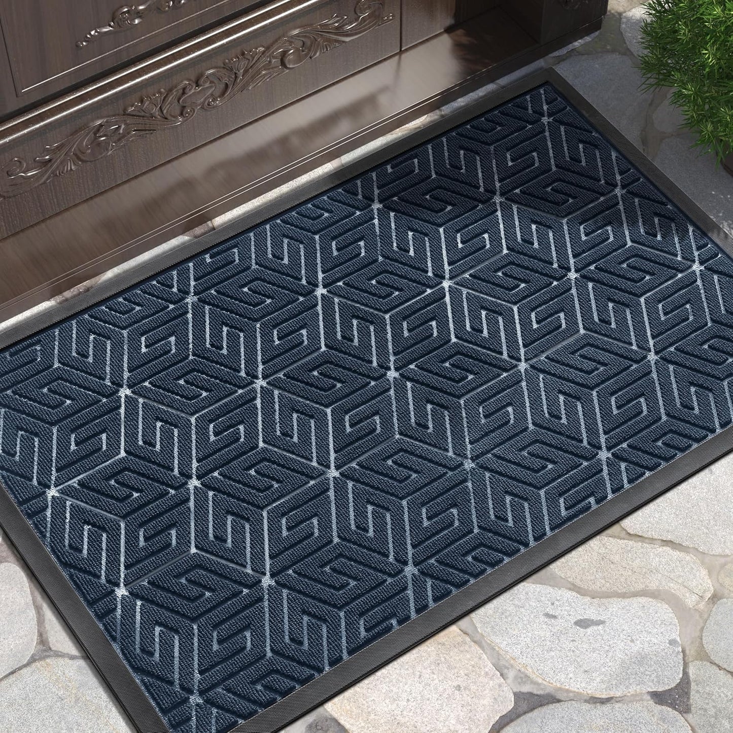 Yimobra Doormat Outdoor Entrance 29.5x17, All-Weather Waterproof Outdoor Mats for Front Door, Non Slip Welcome Door Mat for Patio Proch Outside Entryway Indoor, Black
