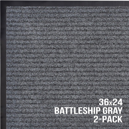 Sierra Concepts Front Door Mat Welcome Floor Mats - Entryway Indoor Outdoor Entrance Doormat, Patio, Porch, Muddy Shoe, Inside Outside Low Profile, 30x17 inches, 2-Pack Gray