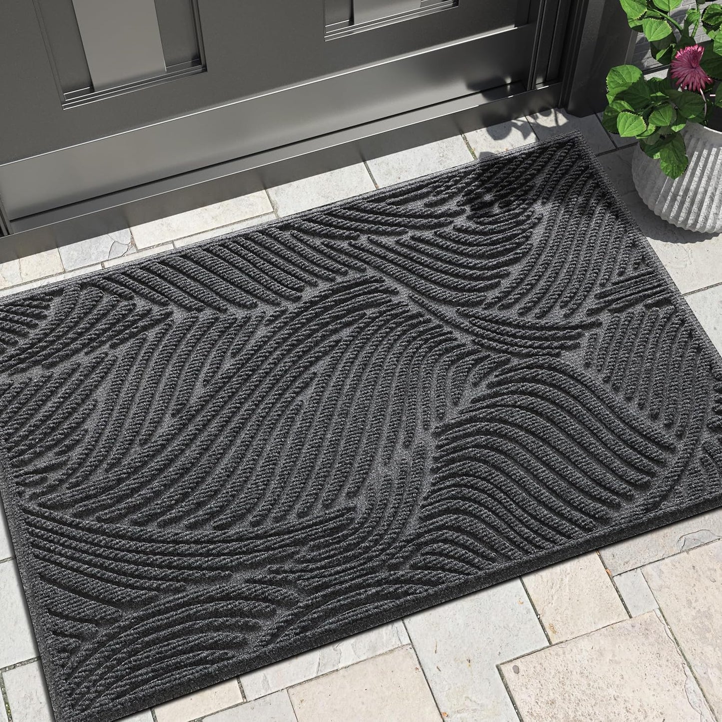 Yimobra Doormat Outdoor Entrance, Simple Stripes All-Weather Waterproof & Non-Slip Mat for Front Door, Heavy Duty Welcome Mat for Indoor, Garage, Patio-29.5x17, Dark Grey