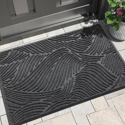 Yimobra Doormat Outdoor Entrance, Simple Stripes All-Weather Waterproof & Non-Slip Mat for Front Door, Heavy Duty Welcome Mat for Indoor, Garage, Patio-29.5x17, Dark Grey