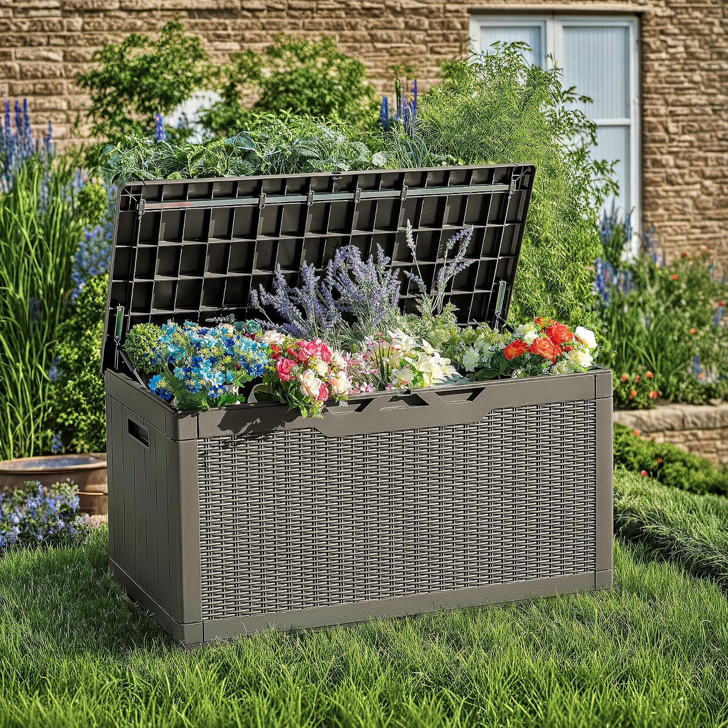Devoko 30 Gallon Resin Deck Box Waterproof Outdoor Storage Box for Patio Furniture Pool Accessories Indoor Storage for Cushion Garden Tools (30 Gallon, Black)