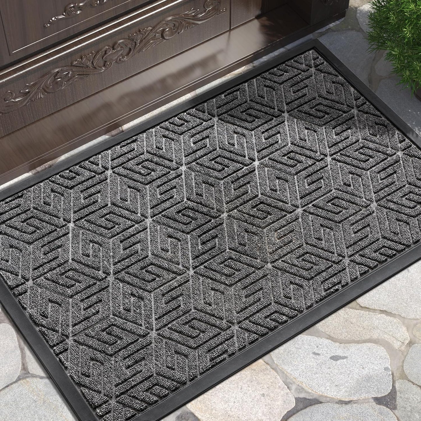 Yimobra Doormat Outdoor Entrance 29.5x17, All-Weather Waterproof Outdoor Mats for Front Door, Non Slip Welcome Door Mat for Patio Proch Outside Entryway Indoor, Black