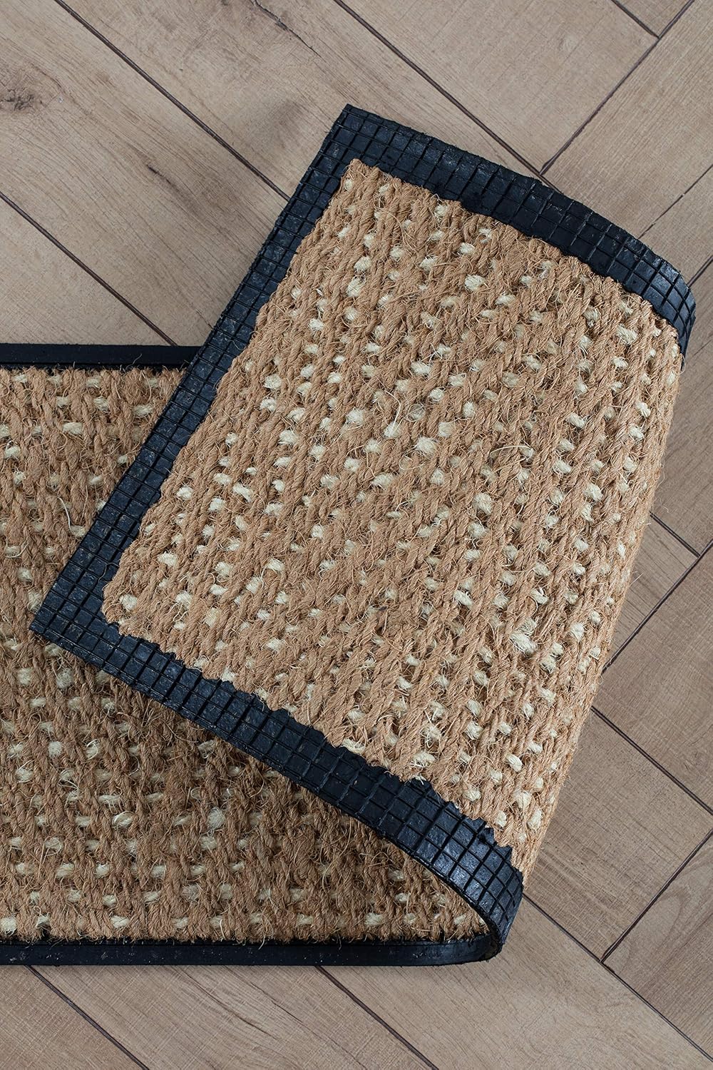 Anji Mountain Heavy Duty Waterproof Rubber Shoe Storage Mat Organizer/Boot Storage Tray Multi Use for Entryway with Coir, Tan Insert, Fits 4 Pair (46.5" Wide)