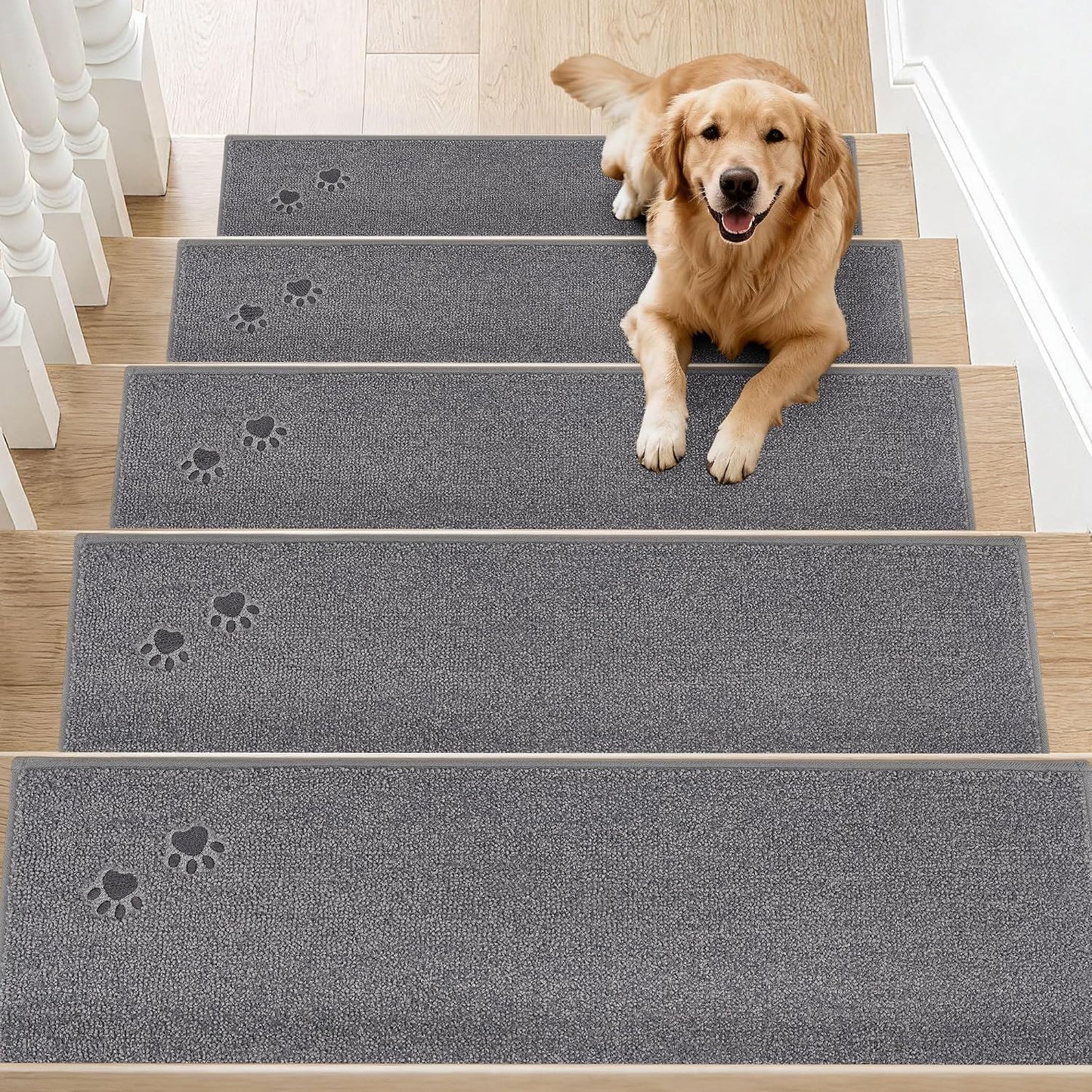 BEQHAUSE Stair Treads for Wooden Steps 28inX9in, Non Slip Carpet Stair Treads Indoor Stair Runners Machine Washable, Soft Stair Rugs Mat Surface Polyester TPE Backing, 4pcs, Charcoal
