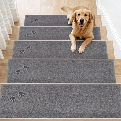 BEQHAUSE Stair Treads for Wooden Steps 28inX9in, Non Slip Carpet Stair Treads Indoor Stair Runners Machine Washable, Soft Stair Rugs Mat Surface Polyester TPE Backing, 4pcs, Charcoal