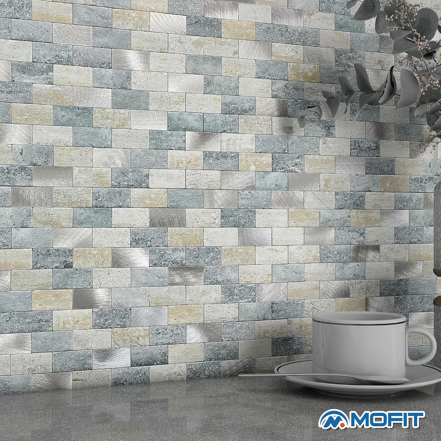 Peel and Stick Brick Backsplash for Kitchen,Back Splash for Bathrooms Walls Tiles Waterproof(10sheets,Blue Gray)