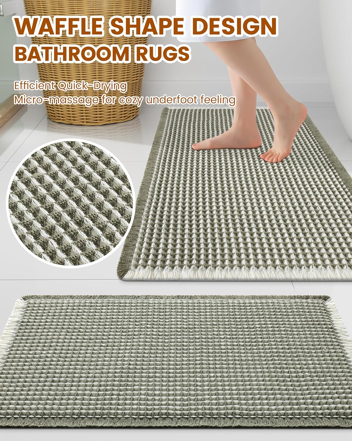 Smiry Waffle Bath Mat 30x20, Extra Soft Absorbent Bathroom Rugs, Non Slip Machine Washable Quick Dry Bath Rugs for Bathroom Floor, Tub, Shower, Home Decor Accessories, Brown