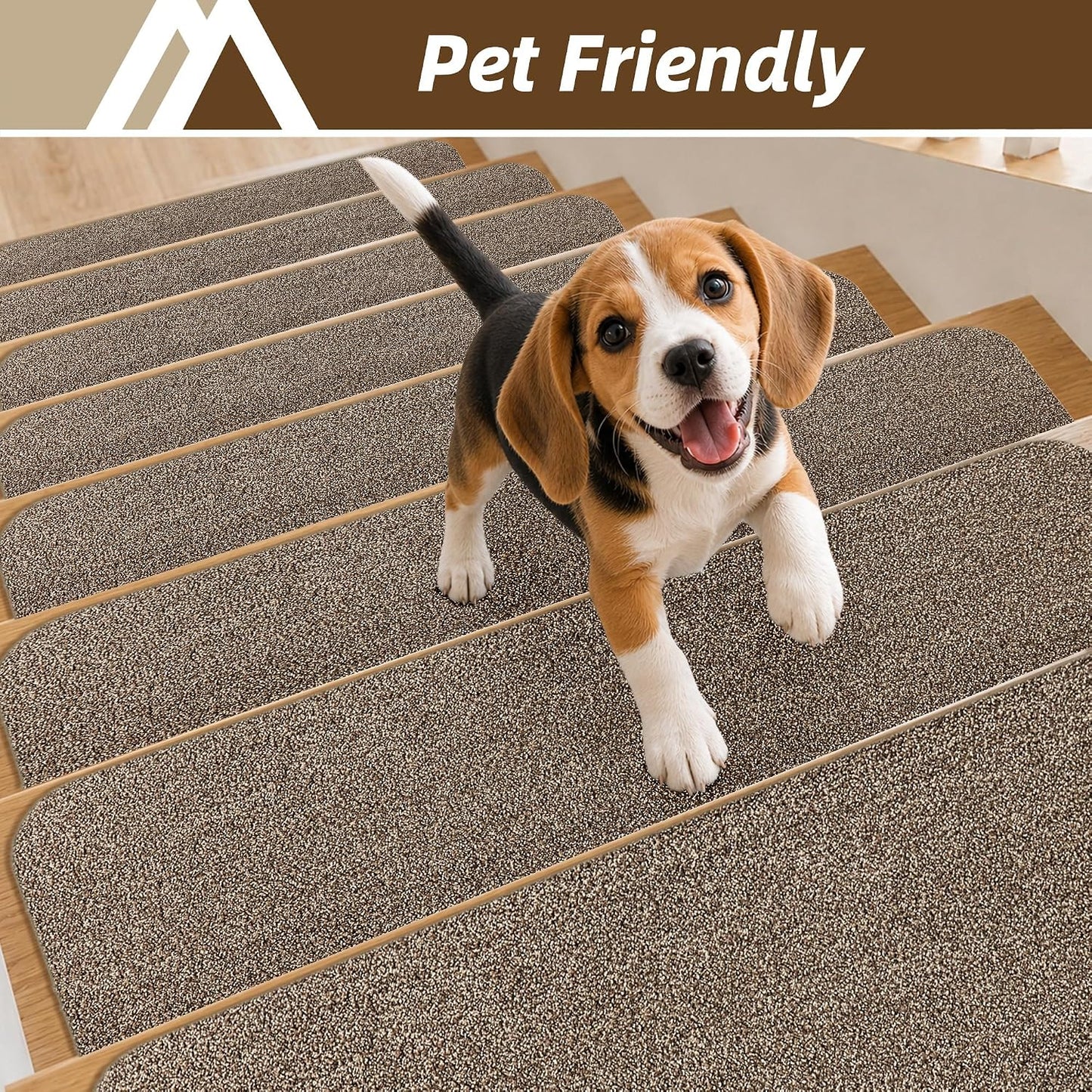 COSY HOMEER Stair Treads for Wooden Steps Non-Slip Carpet Mat,4pcs,Brown | Cut to Size,Peel and Stick,Washable,Residue Free,Self Adhesive,Stair Runner for Kid Elder Pet,28“x9”Carpet Stair Treads