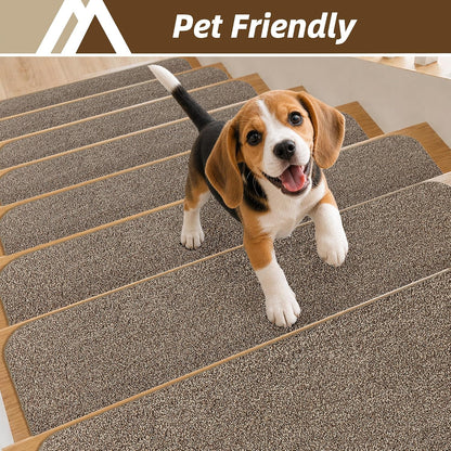 COSY HOMEER Stair Treads for Wooden Steps Non-Slip Carpet Mat,4pcs,Brown | Cut to Size,Peel and Stick,Washable,Residue Free,Self Adhesive,Stair Runner for Kid Elder Pet,28“x9”Carpet Stair Treads