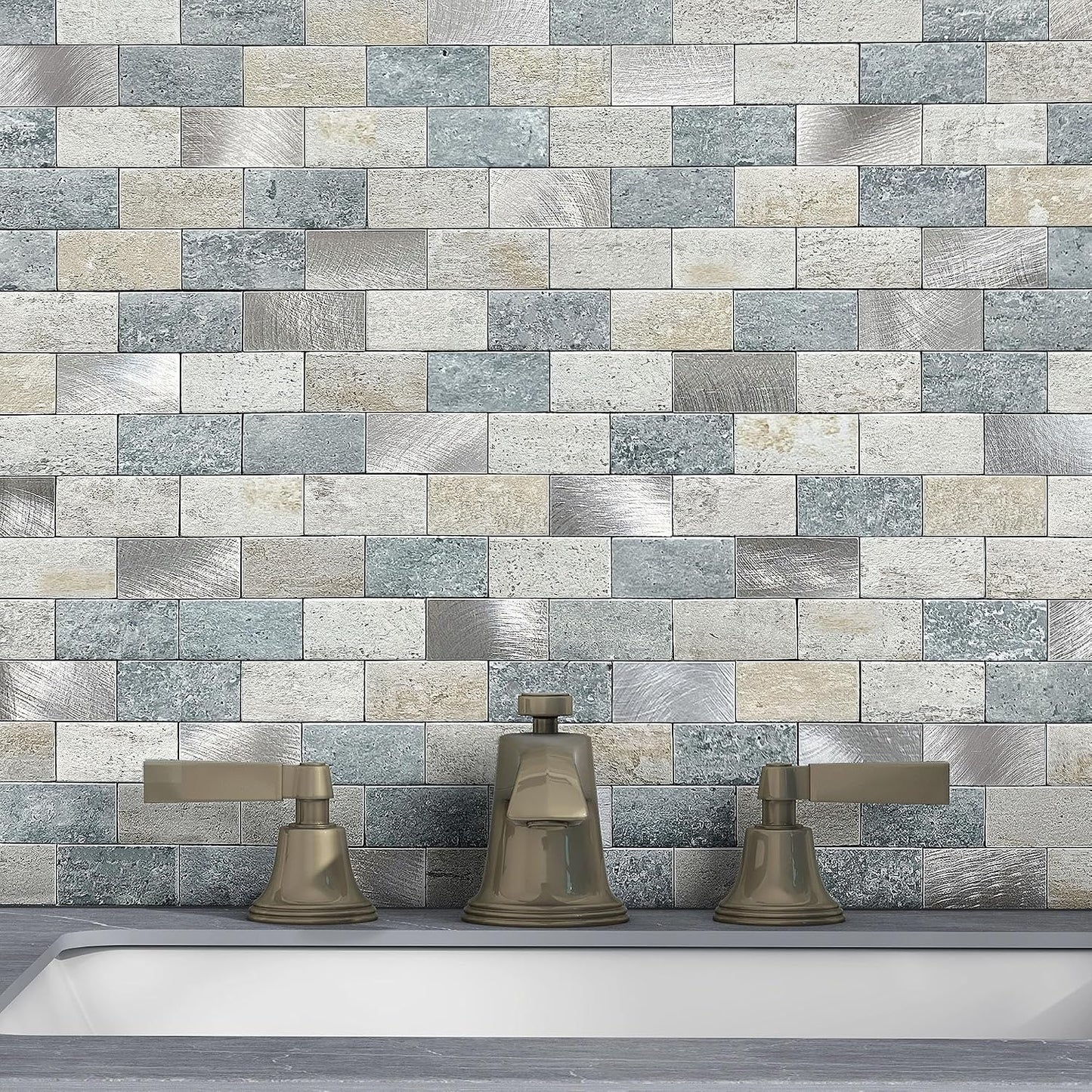 Peel and Stick Brick Backsplash for Kitchen,Back Splash for Bathrooms Walls Tiles Waterproof(10sheets,Blue Gray)
