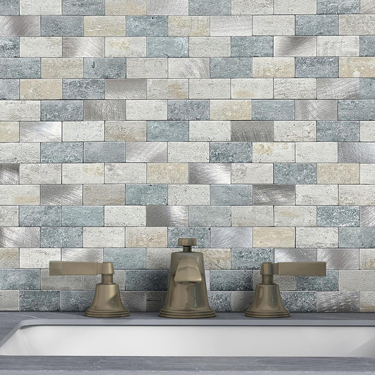 Peel and Stick Brick Backsplash for Kitchen,Back Splash for Bathrooms Walls Tiles Waterproof(10sheets,Blue Gray)
