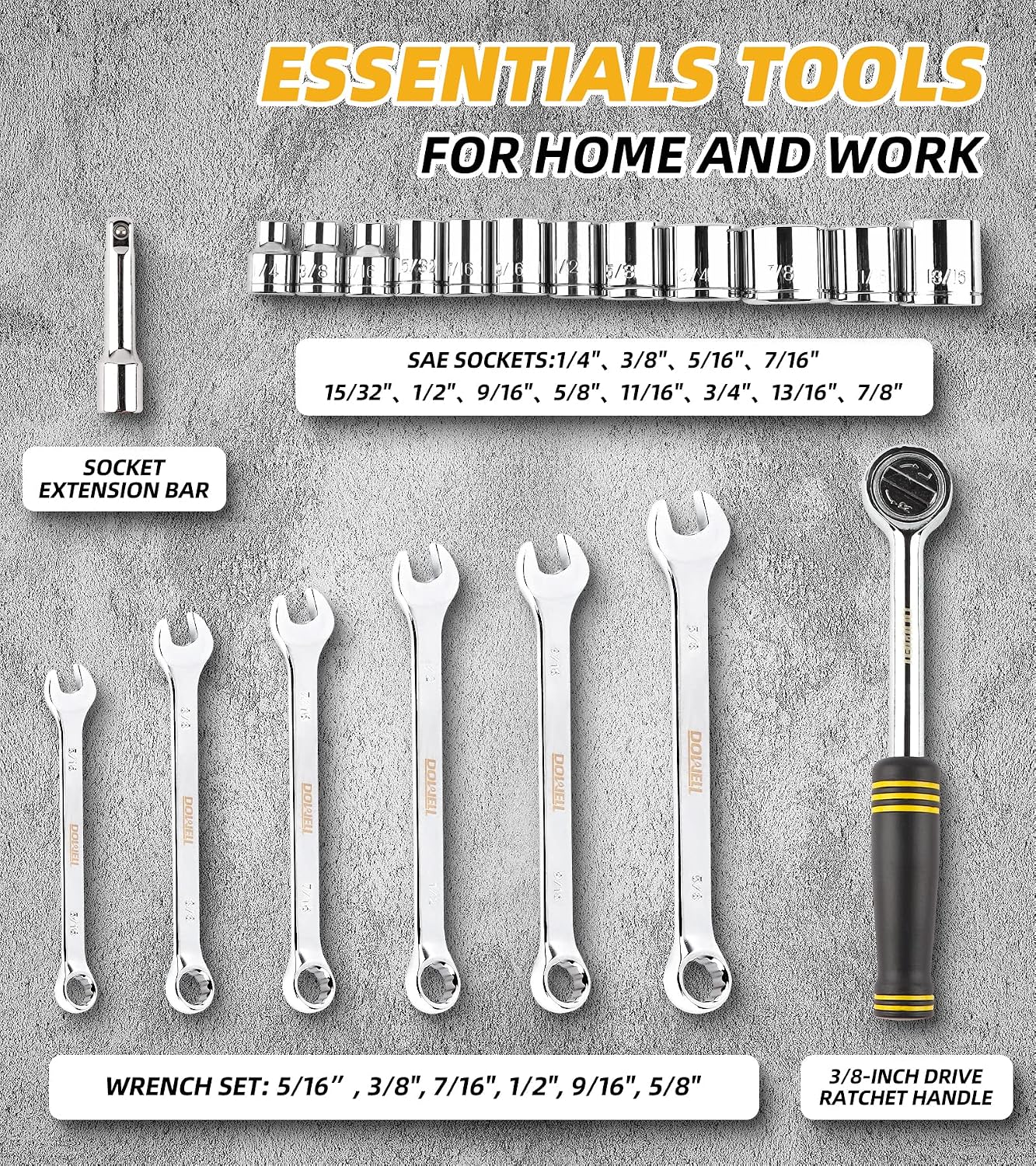 DOWELL 146PCS Homeowner Tool Set, Household Repairing Tool Kit with 14-Inch Wide Mouth Open Storage Tool Bag