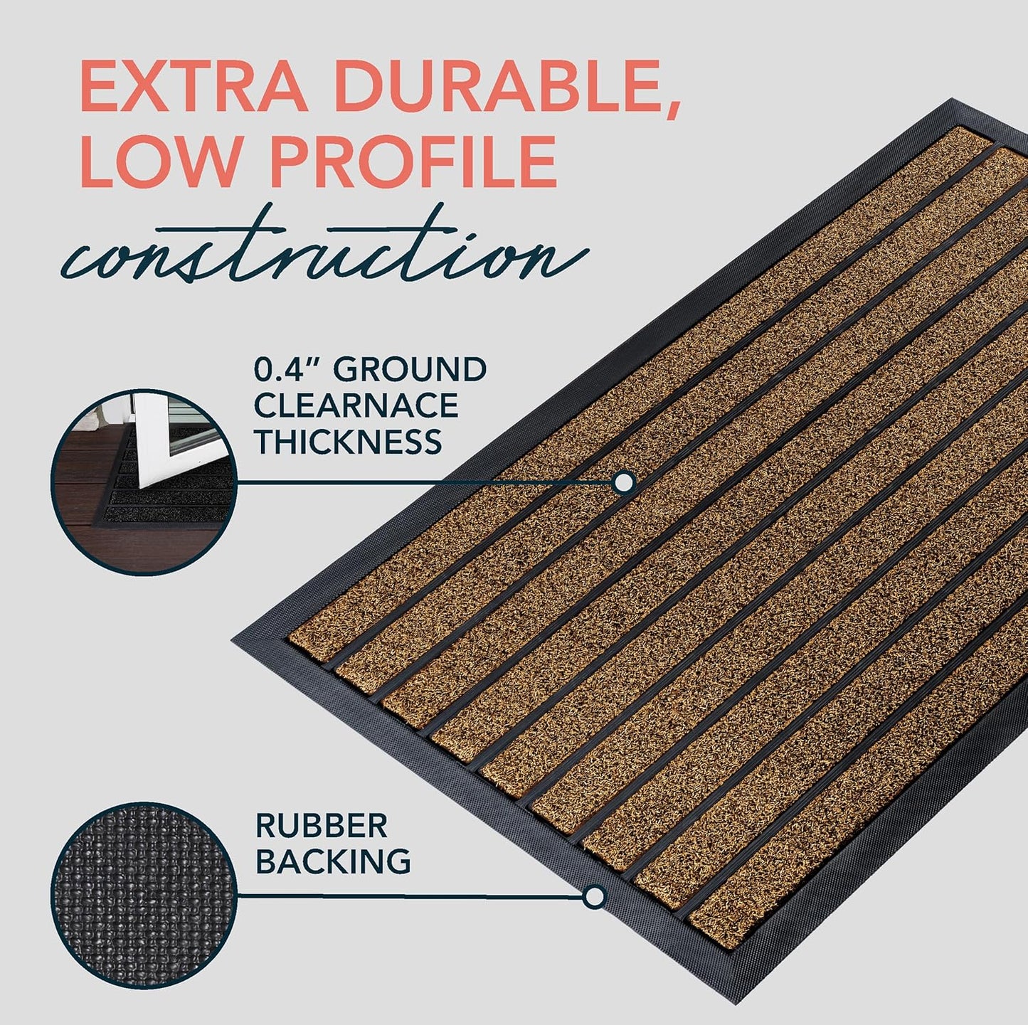 ubdyo Extra Durable Door Mat - Dirt Trapping Outdoor Welcome Mats - Non-Slip Outdoor Indoor Entrance - Low Profile Front Doormat (30" x 17", Bright Brown)