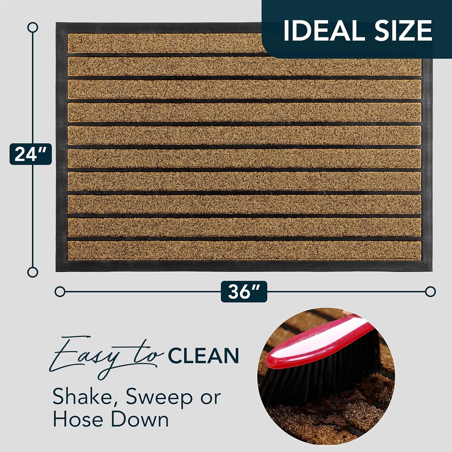 ubdyo Extra Durable Door Mat - Dirt Trapping Outdoor Welcome Mats - Non-Slip Outdoor Indoor Entrance - Low Profile Front Doormat (30" x 17", Bright Brown)