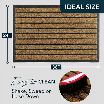 ubdyo Extra Durable Door Mat - Dirt Trapping Outdoor Welcome Mats - Non-Slip Outdoor Indoor Entrance - Low Profile Front Doormat (30" x 17", Bright Brown)