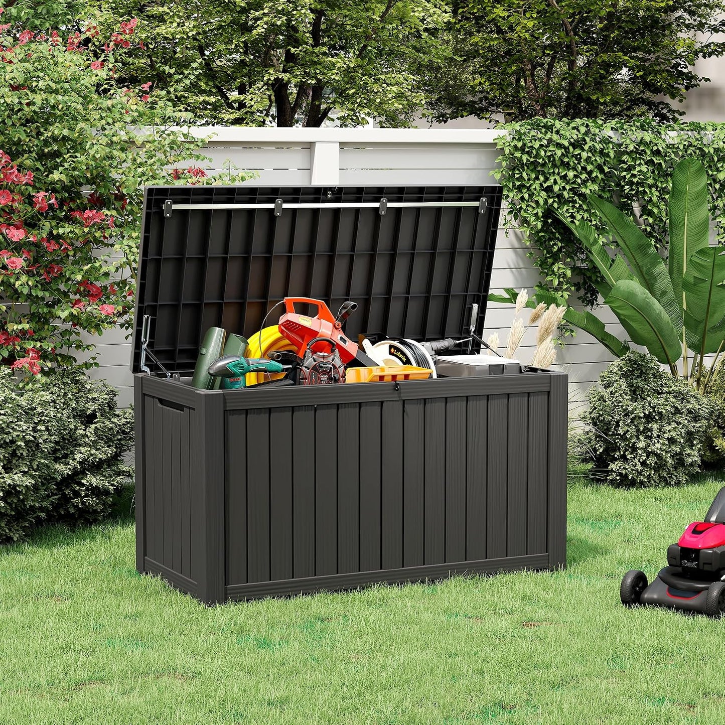 Outdoor Storage Deck Boxes Waterproof, Waterproof and UV Resistant Outdoor Storage Box Lockable Lid for Delivery Box, Indoor, Garden Tools, Pool Supplies, Patio (Black, 31 Gallon)