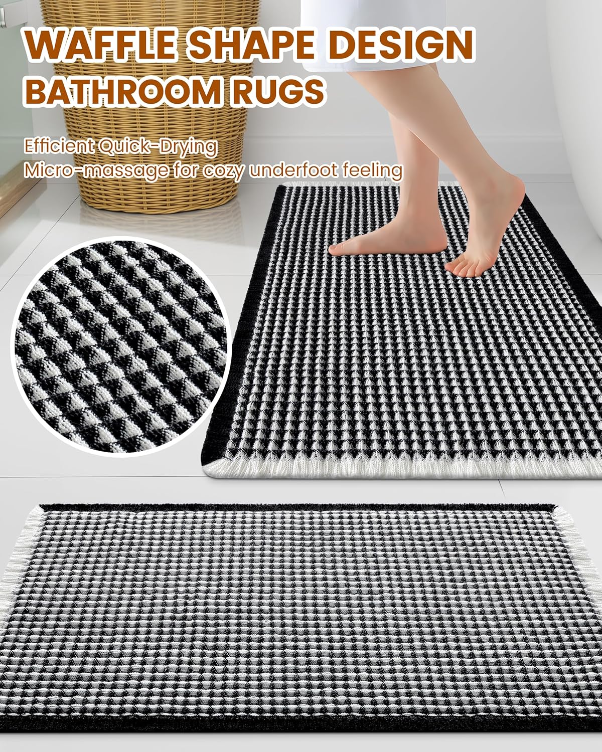 Smiry Waffle Bath Mat 30x20, Extra Soft Absorbent Bathroom Rugs, Non Slip Machine Washable Quick Dry Bath Rugs for Bathroom Floor, Tub, Shower, Home Decor Accessories, Brown