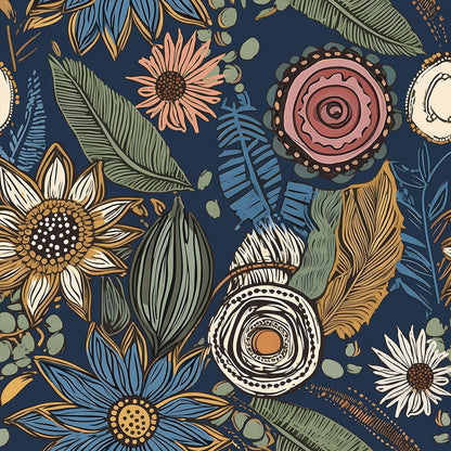 Blue Wallpaper Peel and Stick,Vintage Boho Floral Contact Paper 17.5" x 118", Retro Botanical Flower Wall Paper Self Adhesive Removable Waterproof for Walls Shelves Cabinet Table (Blue,Yellow, Green)