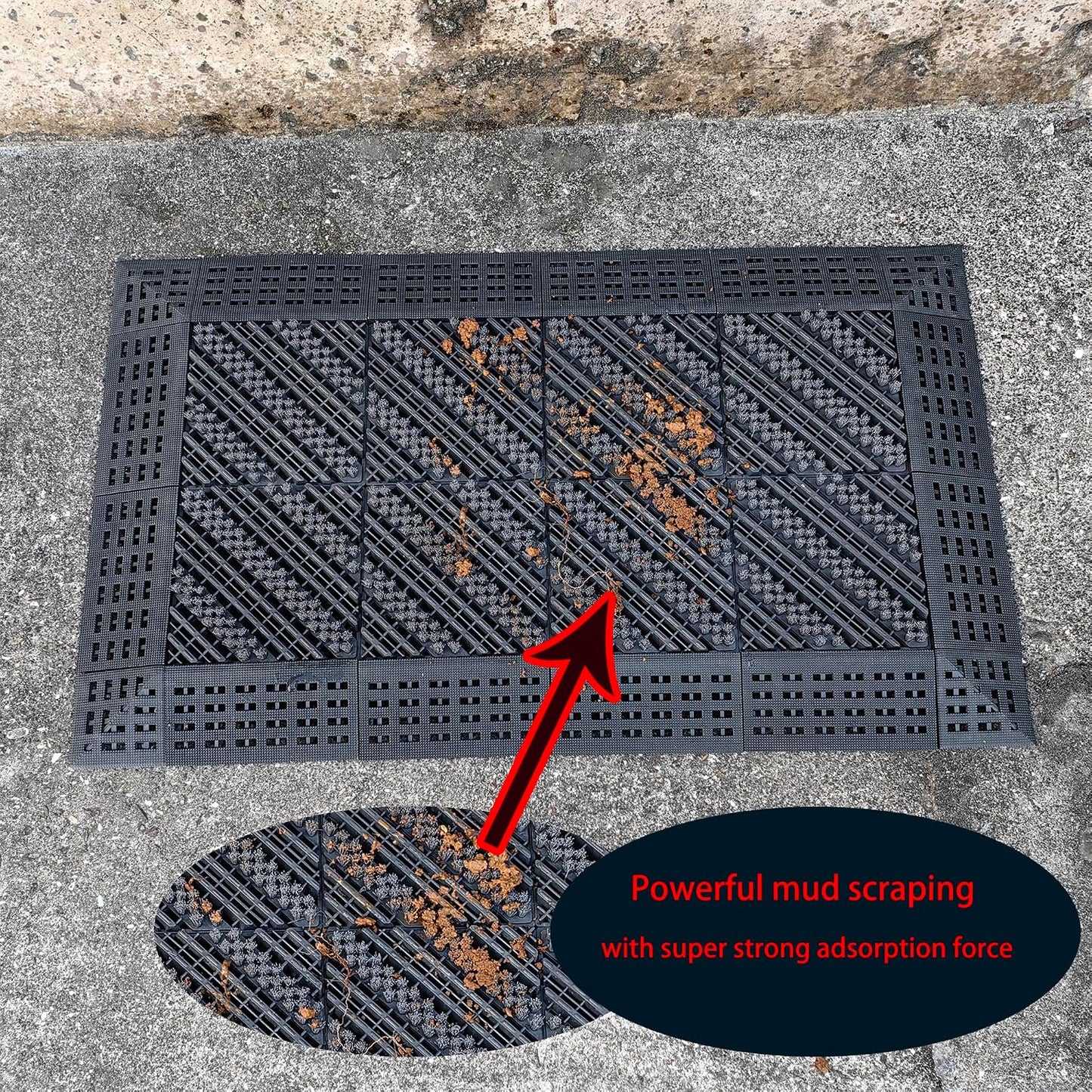Heavy Duty Outdoor Boot Scraper Mat, 29.5" x 17.5" | Mud & Snow Doormat with Stiff Nylon Bristles, Modular Interlocking Shoe Cleaner for Garden 1.37" Thick