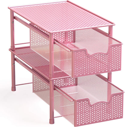 Simple Houseware Stackable 2 Tier Sliding Basket Organizer Drawer, White