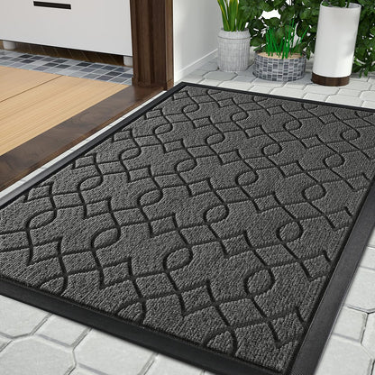 Yimobra Outdoor Mats for Front Door 29.5x17, All-Season Waterproof Doormat Outdoor Entrance, Heavy Duty Non-Slip Outside Door Mat for Garage Patio Proch Entryway Indoor, Black