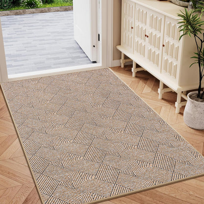 Indoor Door Mat 17"x30", Low-Profile Thin Welcome Front Door Mat Indoor Entrance, Non Slip Rubber Backing Inside Doormat Washable Entryway Dirt Resistant & Absorbent Entry Mat, Light-Brown