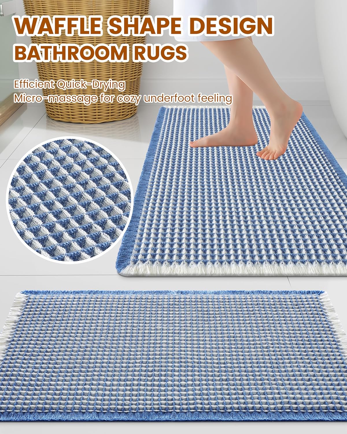 Smiry Waffle Bath Mat 30x20, Extra Soft Absorbent Bathroom Rugs, Non Slip Machine Washable Quick Dry Bath Rugs for Bathroom Floor, Tub, Shower, Home Decor Accessories, Brown