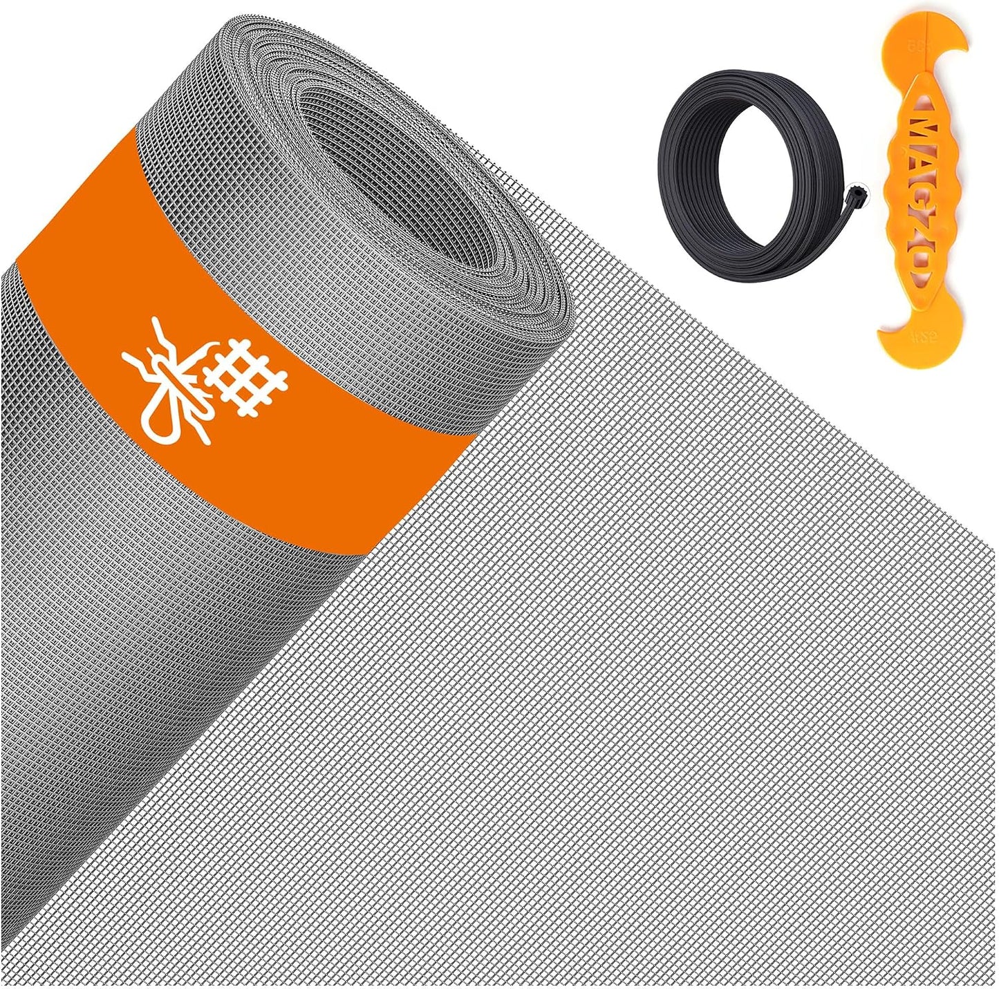 2PACK MAGZO Window&Door Screen Replacement Kit, 48''W x 99''L, with Retainer Spline (Total 65.6 FT) and Press-Fit Roller Tool, Scratch-Proof Polyester, Mesh Roll Repair for Patio, Pet Friendly, Grey