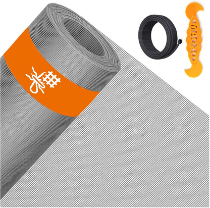 2PACK MAGZO Window&Door Screen Replacement Kit, 48''W x 99''L, with Retainer Spline (Total 65.6 FT) and Press-Fit Roller Tool, Scratch-Proof Polyester, Mesh Roll Repair for Patio, Pet Friendly, Grey