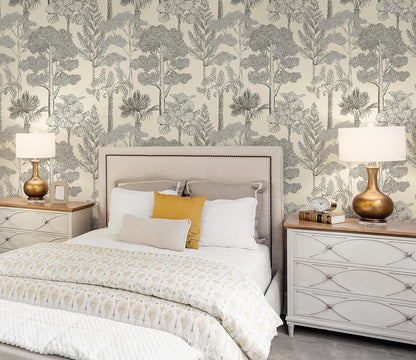 Safiyya Peel and Stick Wallpaper Beige Forest Contact Paper 17.3" x 118" Vintage Tree Wall Paper Renter Friendly Self Adhesive Removable Wallpaper for Bathroom Vinyl Off-White
